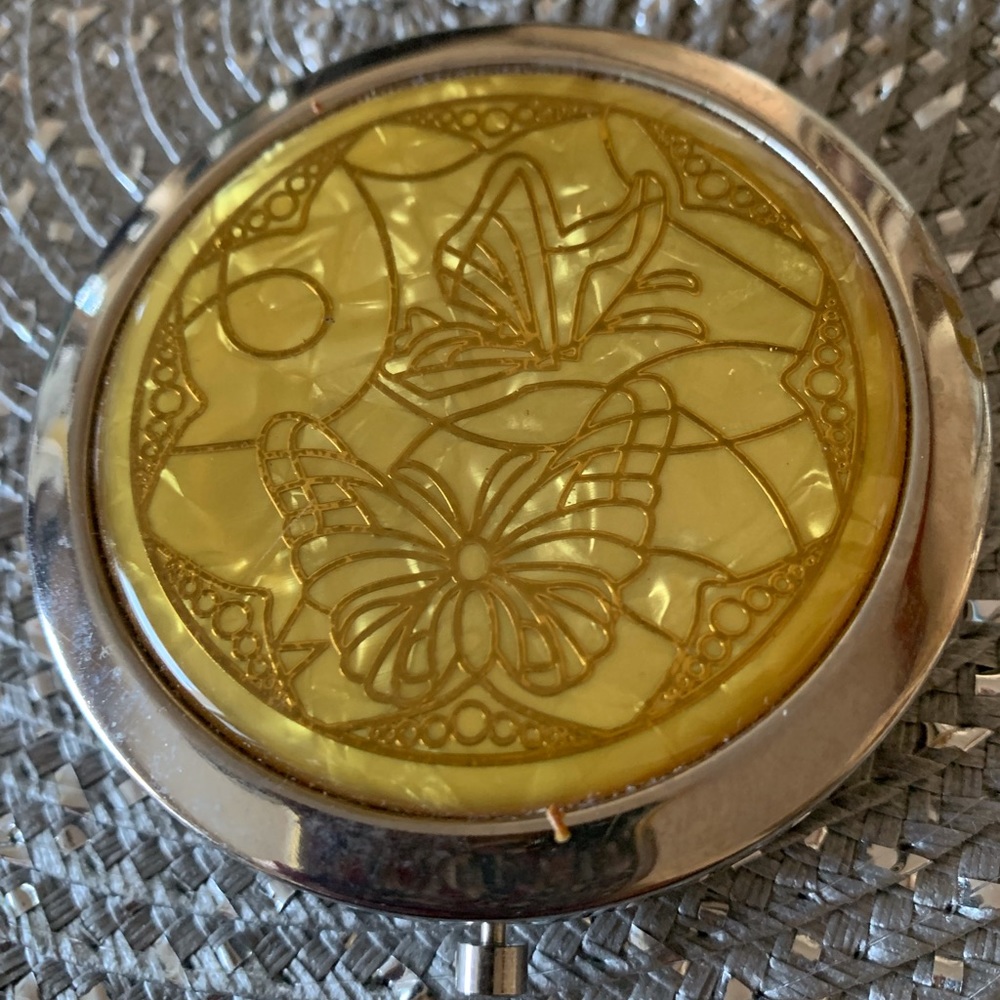 Butterfly Enameled Mirrored Compact